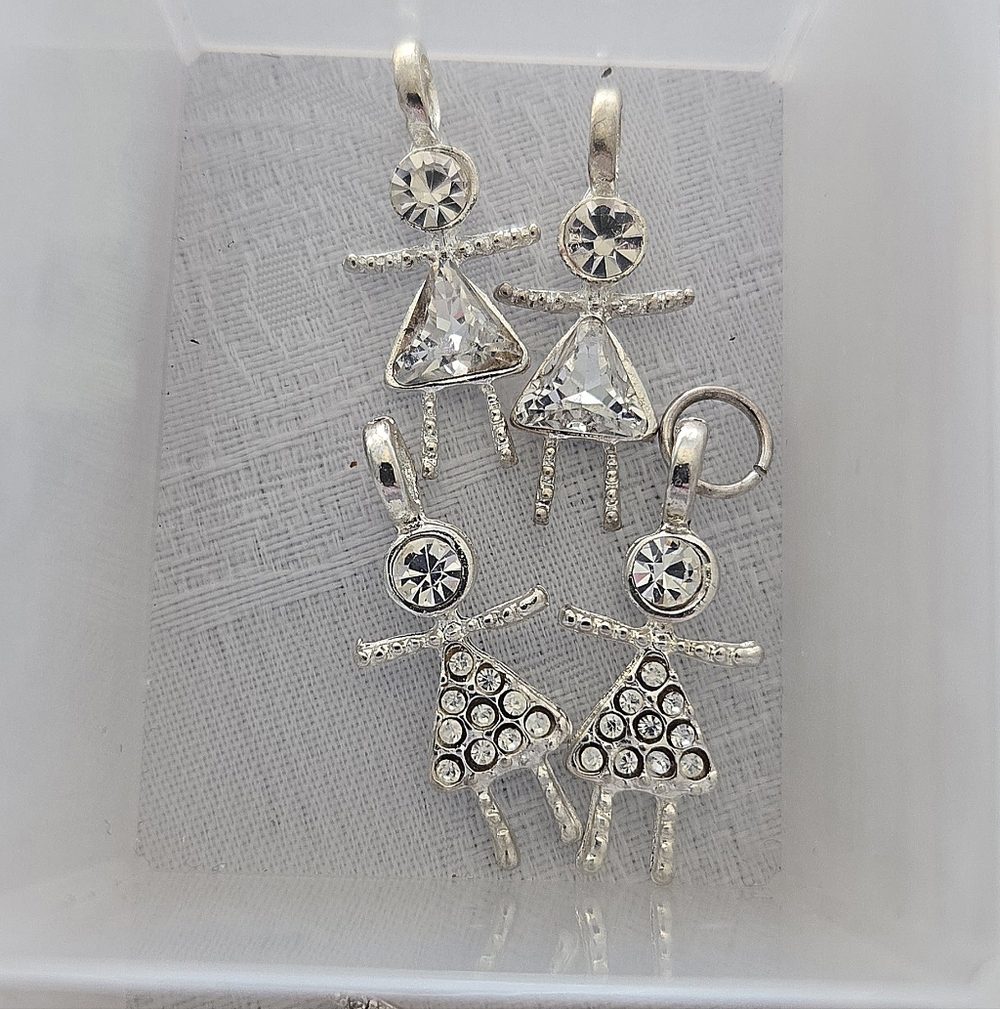 👭 Pair (2) "Little Girl" Silver Crystal Charms.